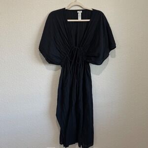 Aerie Black Gauze Tie Front Kaftan Cover Up Dress One Size Beach Vacation